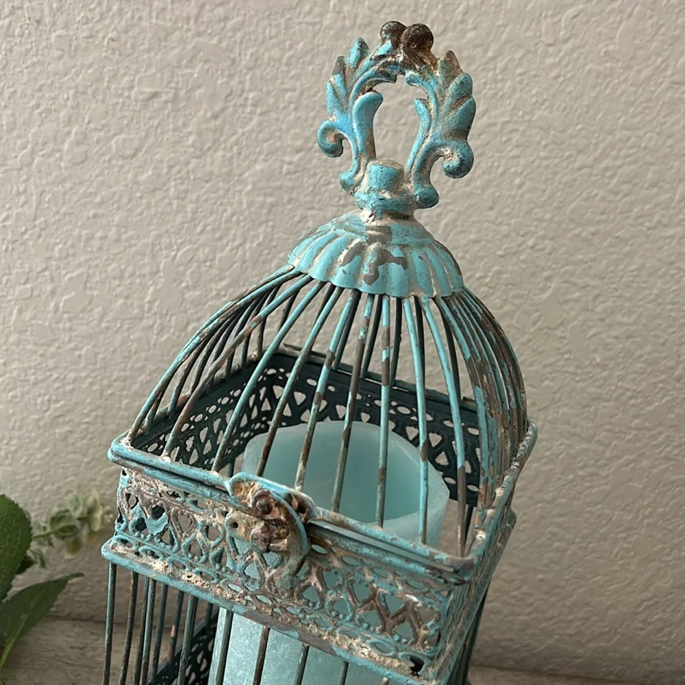 Vintage Inspired Shabby Chic Cottage Farmhouse Rustic Distressed aqua lantern